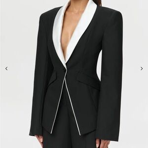 naked wardrobe Black Blazer with White Satin Lapel